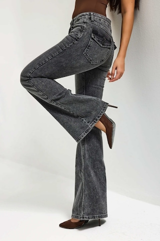 it's basic Kadın Kot Füme 4s6-14 Sln05 Mide Rise Flare Fit Süper Esnek Kumaş İç Boy 83cm Denim Jean