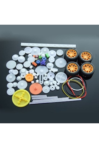 78 Parça Plastik Dişli Seti Tekerlek Çark Mil Lastik Kremayer Rc Oyuncak Robot Araba Motor Aksesuar