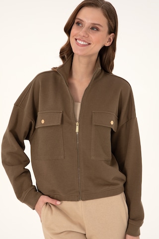 U.S. Polo Assn. Kadın Haki Fermuarlı Dik Yaka Sweatshirt 50299001-VR027