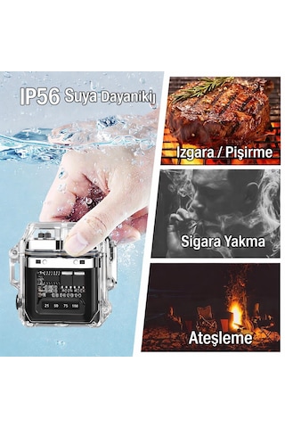 Valkyrie Ip56 Su Geçirmez Çift Arc Elektrikli Çakmak Type-c Şarjlı Işıklı & Güç Göstergeli Siyah