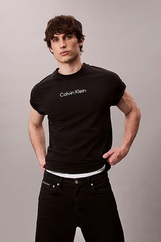 Calvin Klein Erkek Regular Fit Yazı Baskılı Pamuklu T-shirt - Siyah Black
