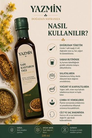 Yazmin Sarı Kantaron Yağı 250 Ml Cam Şişe Doğal Kantaron Yağı %100 Bitkisel