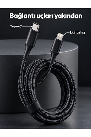 Tek Pd Hızlı Şarj Destekli Led Göstergeli Lightning Kablo Najmaddin