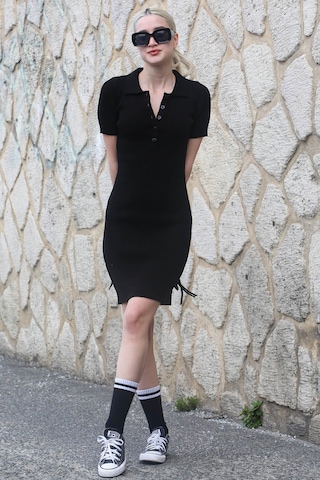 Madmext Siyah Polo Yaka Mini Kadın Elbise Mg1736-siyah Siyah