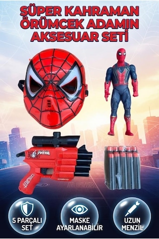 Spider-man Macera Seti Işıklı Maske 18 Cm Figür Ve Sünger Mermili Silah Oyuncak Seti