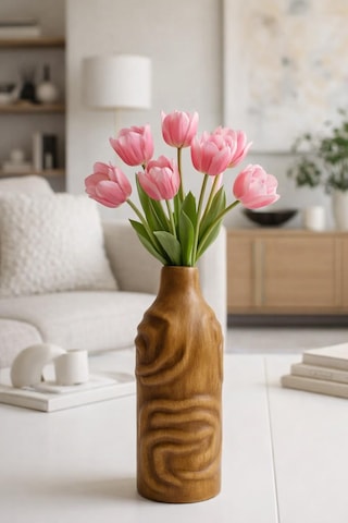 Seramik Dekoratif Vazo Modern Tasarım Minimalist Salon Masa Üstü Çiçeklik Ev Dekorasyonu Şık Tasarım Kahverengi