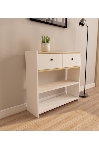 Rose 84 Cm 2 Raflı Kapaklı Dresuar Antre Hol Makyaj Masası Kahve Köşesi Beyaz - Safir Meşe