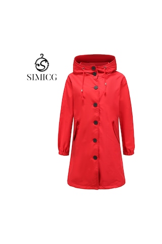 Sonbahar Ve Kışlık Kadın Kapüşonlu Rüzgarlık Günlük Ceket Kırmızı