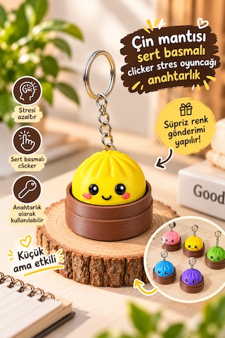 Çin Mantısı Anahtarlık Sert Basmalı Clickerlı 10'lu Karışık Renkli Çok Renkli