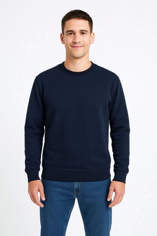 Veraura Lifestyle Erkek Üç İplik Düz Bisiklet Yaka Sweatshirt - Lacivert