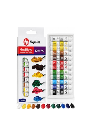 Guaj Boya 12 Renk 9 Ml 1 Paket Fixpoint Guaj Boya Seti 12 Li Ahşap Tuval Taş Ağaç Boyamalar İçin İdea Boyama Seti Çok Renkli