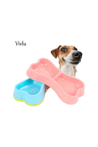 Sones Plastik Köpek Kaseleri Kemik Şeklinde Şeker Renkli Köpek Besleyici Çevre Dostu Çift Kafalı Kaseler