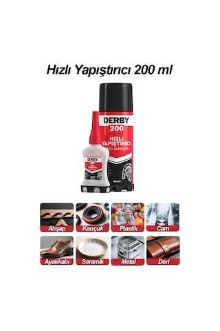 Derby Hızlı Yapıştırıcı Seti 200 Ml 10 Adet Ahşap Ve Plastik Yüzeyler İçin Yüksek Yapıştırma Gücü Düşük Viskozite 200 Ml