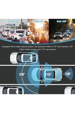 Moly 3 Kamera Dash Cam Ön Arka İç 1080+720+480p 4in Araba Dikiz Aynası Gece Video Kayıt Kamerası