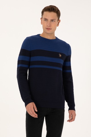 U.S. Polo Assn. Erkek Slim Fit Bisiklet Yaka Lacivert Kazak 50308460-VR033