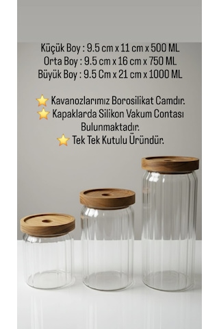 Akasya Kapaklı Yuvarlak 3'lü Cam Kavanoz Seti -balsa 3 Boy Vakumlu Akasya Kapaklı Cam Kavanoz Seti Açık Kahverengi - Şeffaf