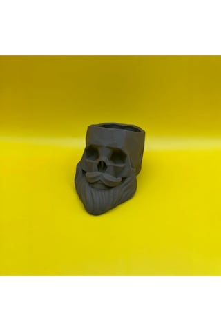 Sakallı Kafatası Kuaför Dekoru & Pratik Kalemlik - 3d Pla Baskı 10x16 Cm
