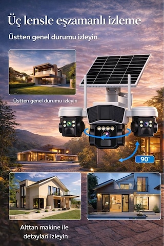 Rx95g Solar Güvenlik Kamerası Türkçe 4g Sim Kartlı Ptz Hareketli Gece Görüşlü Güneş Panelli Kamera 1 Yıl 120gb Dahil