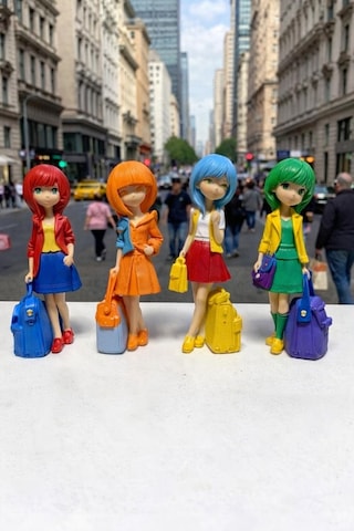 4 Adet Modern Çantalı Kızlar Taş Boyama Seti 13 Cm Boy / Anne, Çocuk, Yetişkin Etkinlik