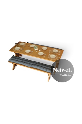 Neiwel Vera Doğal Ahşap Banklı Yemek Masası Takımı-100-300 Takım Açık Ceviz