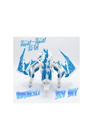 Atatug Dev Boy İpeksi Royal Mavi Ve Beyaz Kanatlı Ejderha Figürü - 23x23 Cm 3d Baskı Hediye