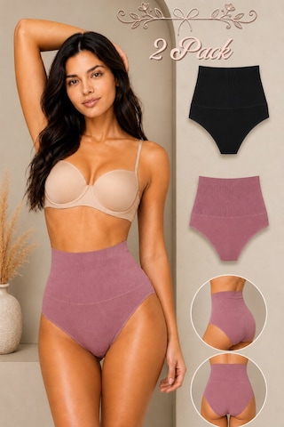 Fit Women Kadın Yüksek Bel Esnek 2 Li Külot Siyah-gülkurusu
