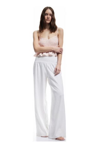 Koton Beli Gipeli Rahat Kalıp Keten Karışımlı Geniş Paça Pantolon Beyaz 5sal40133ıw Beyaz