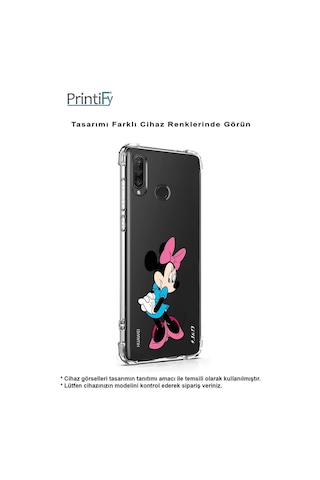 Huawei Y9 Prime 2019 Köşe Korumalı Antişok Kapak Minnie Mouse Tasarımlı Şeffaf Kılıf