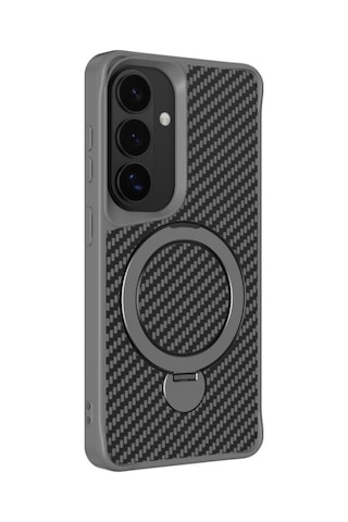 Teleplus Samsung Galaxy Uyumlu  S26 Plus Kılıf Karbon Fiber Magsafeli 360 Dönerli Standlı Alp Kapak Gri