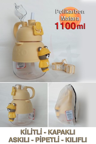 Polikarbon Figürlü Matara - 1100ml Sarı
