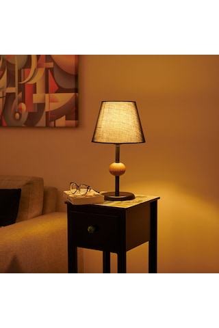 Safirr Light Ahşap Detaylı Metal Abajur - Siyah - 43x25x25 Cm Çok Renkli