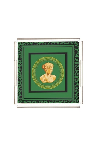 Yeşil Büst Detaylı Pleksi Tepsi - 25x25cm