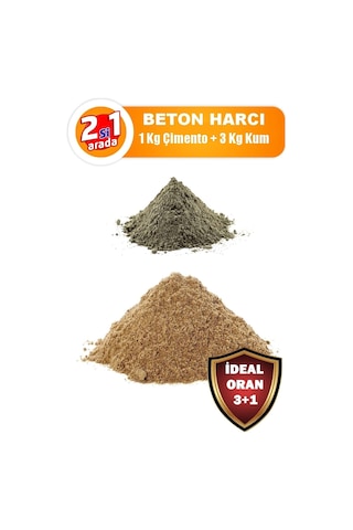 3 Kg Kum + 1 Kg Çimento / İnşaat Tadilat Tamir Harcı Ve Beton İçin En Iyi Oran 4 KG 3 Kg Kum + 1 Kg Çimento / İnşaat Tadilat Tamir Harcı Ve Beton İçin En Iyi Oran 4 KG