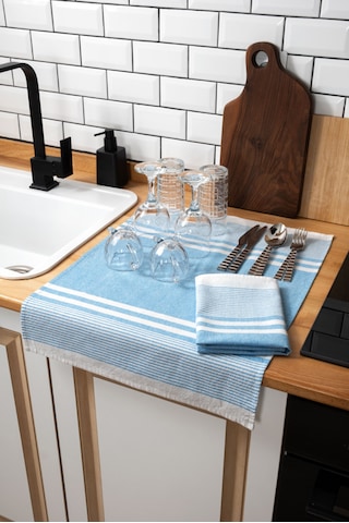 45x65, 2'li Kurulama Bezi, %100 Pamuk Yüksek Su Emici Mavi