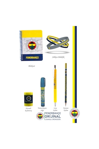 Fenerbahçe Orijinal Lisanslı Kalem Bileklik Bloknot Kalemtraş Silgi Hediyelik Set Sarı 006 Sarı