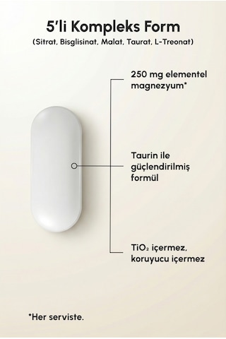 Longify 5-in-1 Magnesium Magnezyum Bisglisinat, Sitrat, Malat, L-treonat, Taurat Ve Taurin 60 Tablet