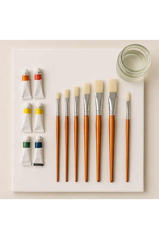 Hannah Profesyonel Domuz Kılı Kahverengi Yağlı Boya Fırçası Seti