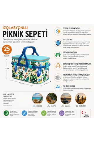25 Lt Piknik Sepeti 1308 Picnic Bag -362 Karışık/Çok Renkli