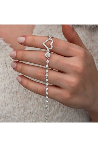 Artsmagazinmücevher Gümüş Zirkon Taşlı Kalpli Kadın Bileklik