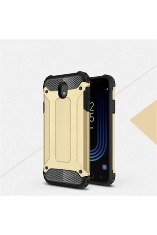 Noktaks - Samsung Galaxy Uyumlu J3 Pro - Kılıf Çift Katman Zırh Tank Crash Military Kapak - Gold