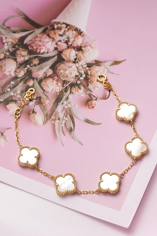 Gold Sedef Doğal Taşlı Premium Çelik Bileklik Gold