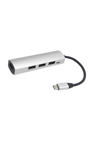 Shineyee Type-c 3.1 Hub Genişletici, 4 Usb Port 1x3.0 + 3x2.0 + Mikro Usb Besleme, Hızlı Veri Transferi, Plug & Play, Alüminyum Kasa, Jw331 Gümüş