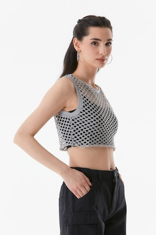Fullamoda Ajurlu Bisiklet Yaka Crop Bluz 24ygb7584203501-gri 24YGB7584203501-Gri