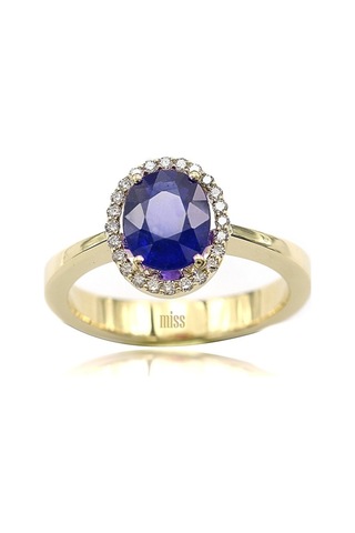 Oval Safirli Pırlantalı Yüzük - 14 Ayar (518571567)