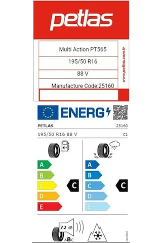 Petlas 195/50R16 TL 88v Reınf. Multı Actıon Pt565 Dört Mevsim Lastiği 2025