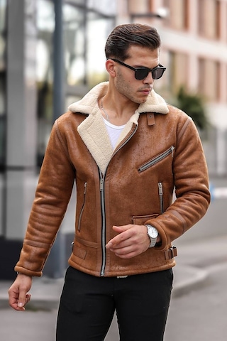 Oliggopol Erkek Taba Renk Napa Deri Çapraz Model Mont Taba