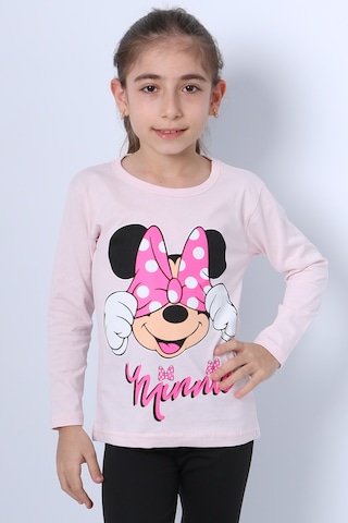 Hçm Kız Çocuk Uzun Kollu Tshirt 4 Mevsim Baskılı Bisiklet Yaka C43 Pembe