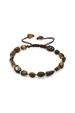 Makrome Örgülü Naturel Kesim Kaplangözü Doğaltaş Erkek Bileklik Siyah