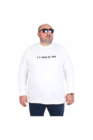 Starbattal Erkek Büyük Beden Sıfır Yaka 3ip Sweat London 24208 Ekru Ekru