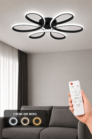 Niva Led Plafonyer Avize 3 Renk Kumandalı Siyah